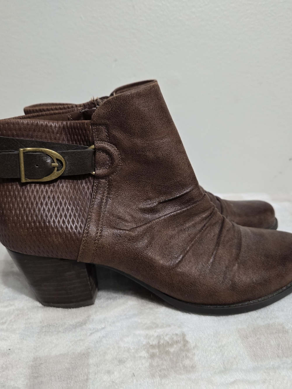 BareTraps Brown Leather-Look Ankle Booties with Buckle